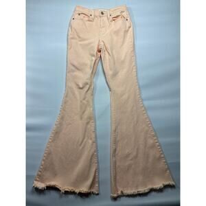 Shyanne Women's Raw Hem Flare Pink Stretch Denim Jeans - Size 26Wx34L (25x33)